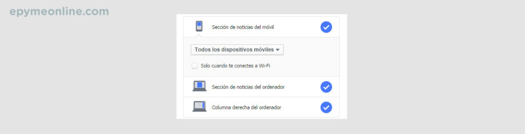 Ubicacion de los anuncios de Facebook Ads
